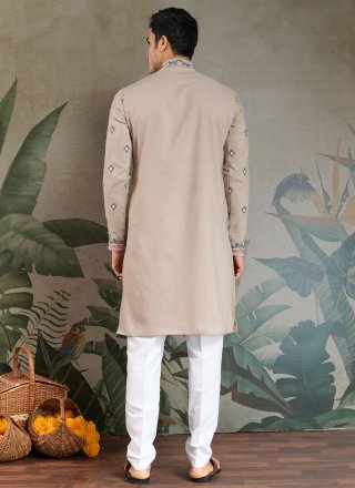 Whimsical Beige and Pink Silk Kurta Mens Wear with Embroidered Work