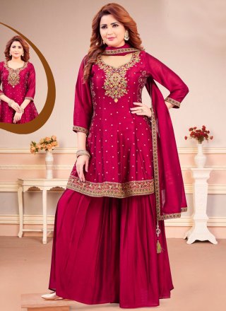 Whimsical Rani and Red Silk Salwar Suit with Embroidered Work