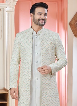 White Art Silk Embroidered and Sequins Work Indo Western