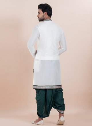 White Banarasi Silk Dhoti Kurta In Plain for Men