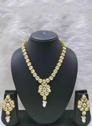 White Beads and Stone Work Necklace Set