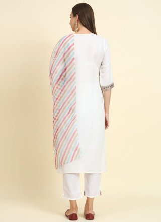 White Blended Cotton Salwar Suit with Embroidered Work