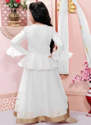 White Booti and Lace Work Net Lehenga Choli