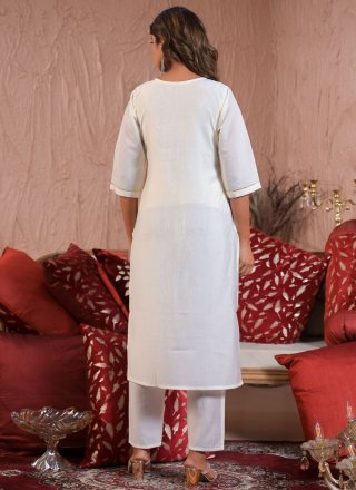 White Chanderi Embroidered and Sequins Work Readymade Style