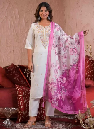 White Chanderi Embroidered and Sequins Work Readymade Style