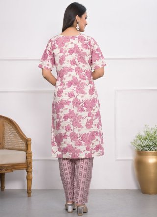 White Chanderi Party Wear Kurti with Embroidered and Print Work