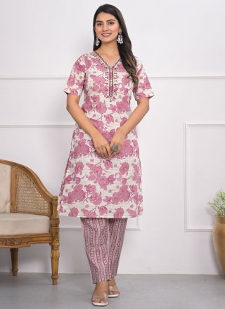 White Chanderi Party Wear Kurti with Embroidered and Print Work
