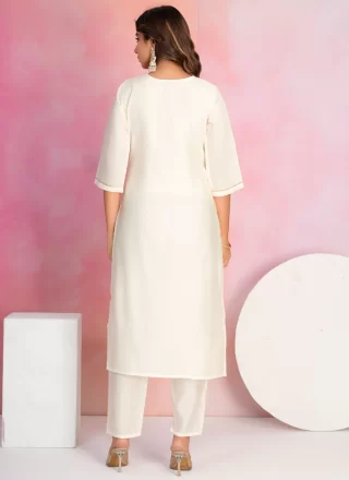 White Chanderi Salwar Suit with Embroidered and Sequins Work