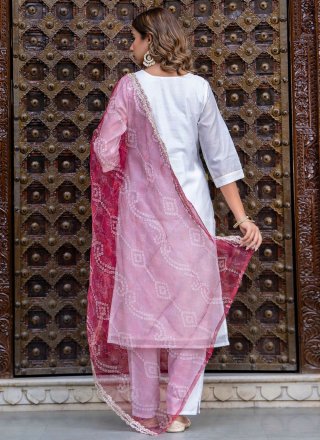 White Chanderi Silk Embroidered Work Readymade Salwar Suit for Casual