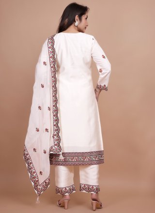 White Chanderi Silk Readymade Salwar Suit