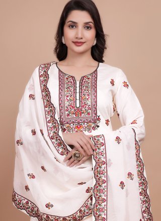 White Chanderi Silk Readymade Salwar Suit