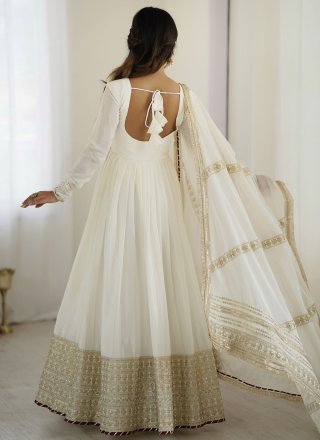 White Chinon Anarkali Suit with Embroidered, Sequins and Zari Work