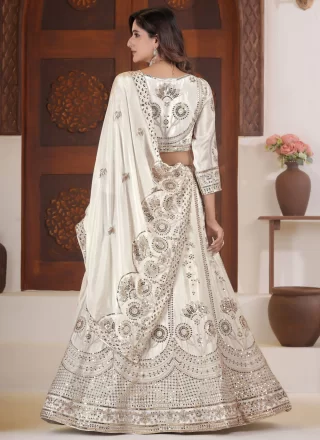 White Chinon Lehenga Choli with Embroidered, Resham and Zari Work