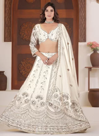 White Chinon Lehenga Choli with Embroidered, Resham and Zari Work