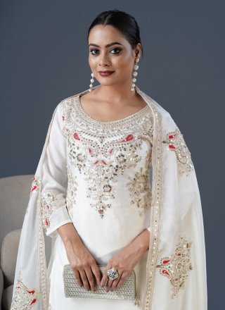 White Chinon Palazzo Salwar Suit