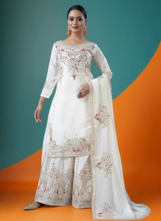 White Chinon Palazzo Salwar Suit