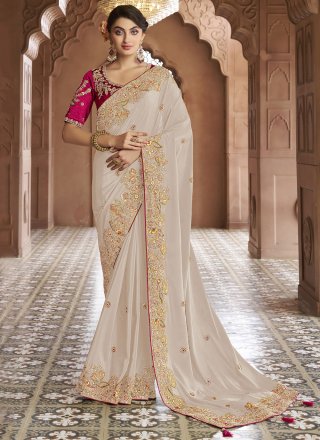 White Cord, Embroidered, Sequins, Stone and Thread Work Georgette Contemporary Saree