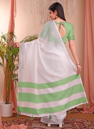 White Cotton Classic Sari with Woven Work