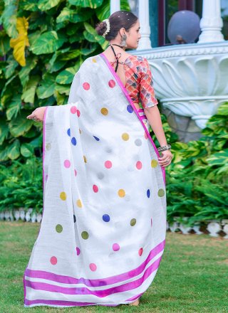 White Cotton Digital Print Work Trendy Saree for Casual