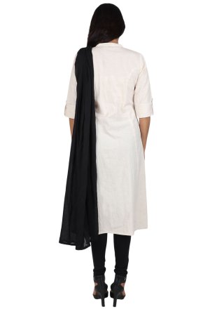 White Cotton Fancy Work Readymade Salwar Suit