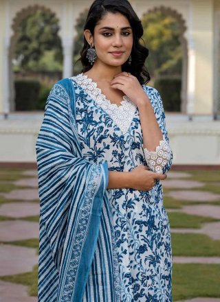 White Cotton Floral Patch Work Salwar Suit