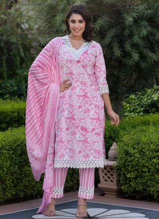 White Cotton Floral Patch Work Trendy Suit for Ceremonial