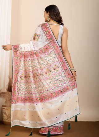 White Cotton Foil Print Work Classic Sari for Women