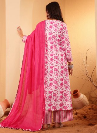 White Cotton Foliage Print Work Salwar Suit for Women