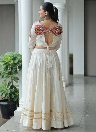 White Cotton Lace Work Readymade Lehenga Choli