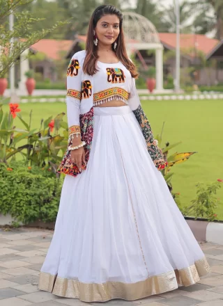 White Cotton Lace Work Readymade Lehenga Choli