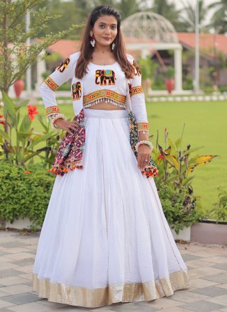 White Cotton Lace Work Readymade Lehenga Choli