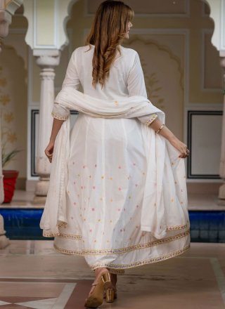 White Cotton Salwar Suit with Embroidered and Sequins Work for Ceremonial