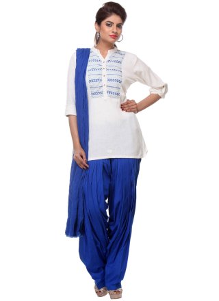 White Cotton Salwar Suit with Fancy Work