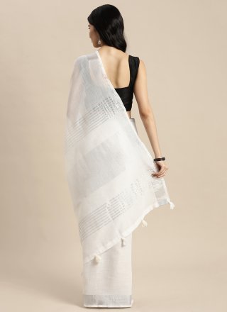 White Cotton Woven Work Trendy Saree for Casual