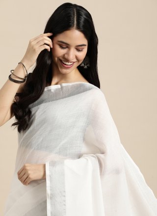 White Cotton Woven Work Trendy Saree for Casual White Cotton Woven Work Trendy Saree for Casual