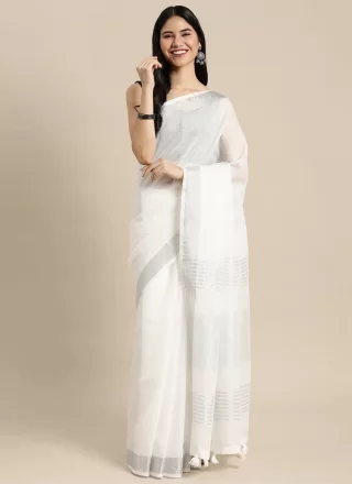 White Cotton Woven Work Trendy Saree for Casual