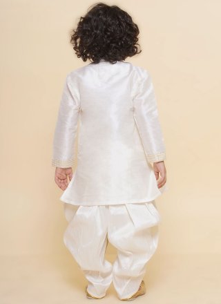 White Dupion Silk Embroidered Work Dhoti Kurta