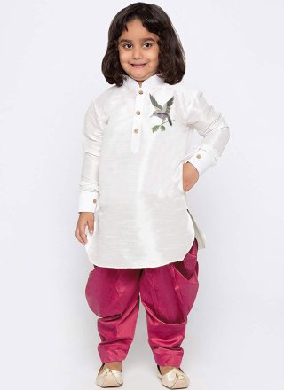 White Dupion Silk Kurta Pyjama