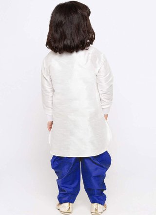 White Dupion Silk Kurta Pyjama with Embroidered Work for Ceremonial