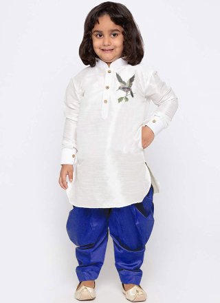 White Dupion Silk Kurta Pyjama with Embroidered Work for Ceremonial