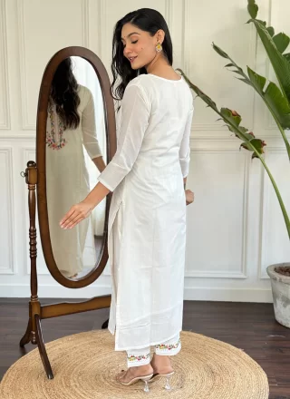 White Embroidered Work Chanderi Salwar Suit