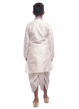 White Embroidered Work Dupion Silk Dhoti Kurta