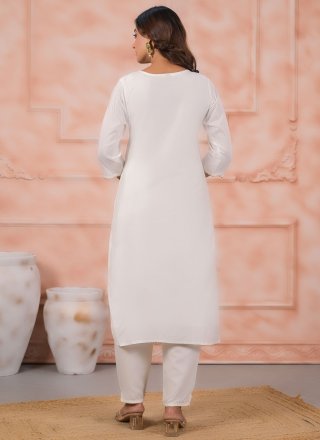 White Embroidered Work Viscose Salwar Suit