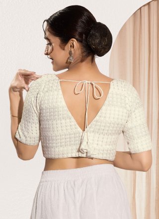White Fancy Fabric Embroidered Work Designer Blouse