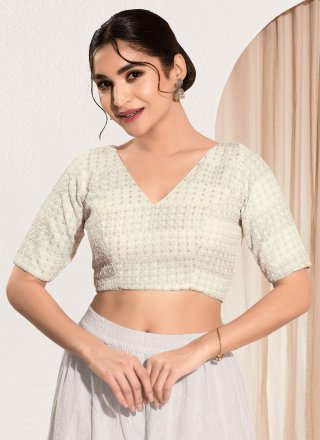 White Fancy Fabric Embroidered Work Designer Blouse