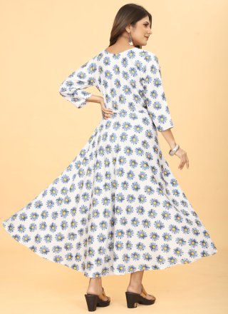 White Faux Georgette Floral Patch Work Designer Kurti for Women
