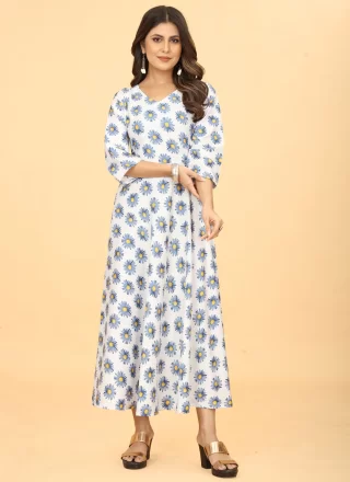 White Faux Georgette Floral Patch Work Designer Kurti for Women
