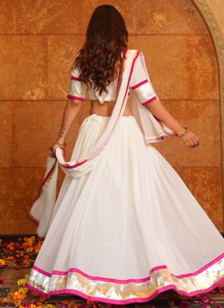 White Faux Georgette Lace Work Lehenga Choli