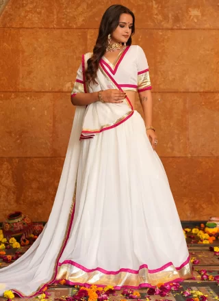 White Faux Georgette Lace Work Lehenga Choli