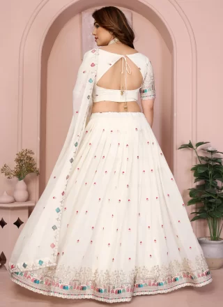 White Georgette Embroidered and Zari Work Lehenga Choli